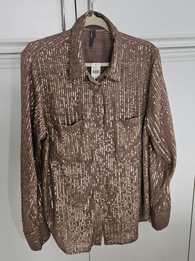 NWT Anthropologie Sequin Button-Down Shirt Size XL